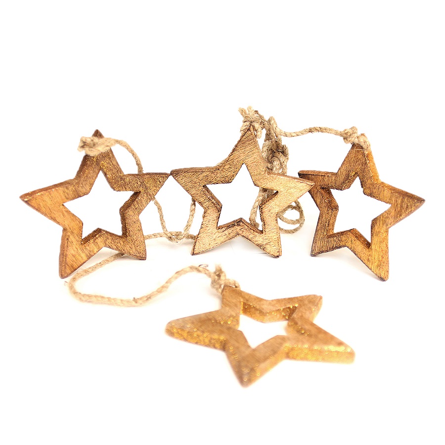 Гирлянда новогодняя подвесная "Звезды деревянные с отверстием" Wooden stars, 65 см ENJOYME  253065 Золото  - Вид №1