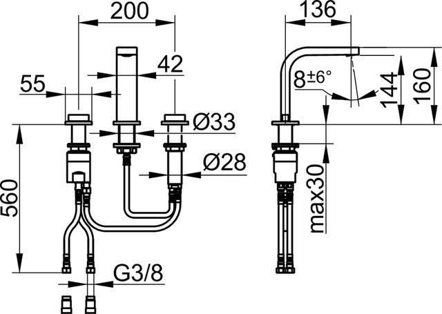 51115030100 Смеситель для умывальника на 3 отверстия 150 KEUCO Edition 11 - Вид №2