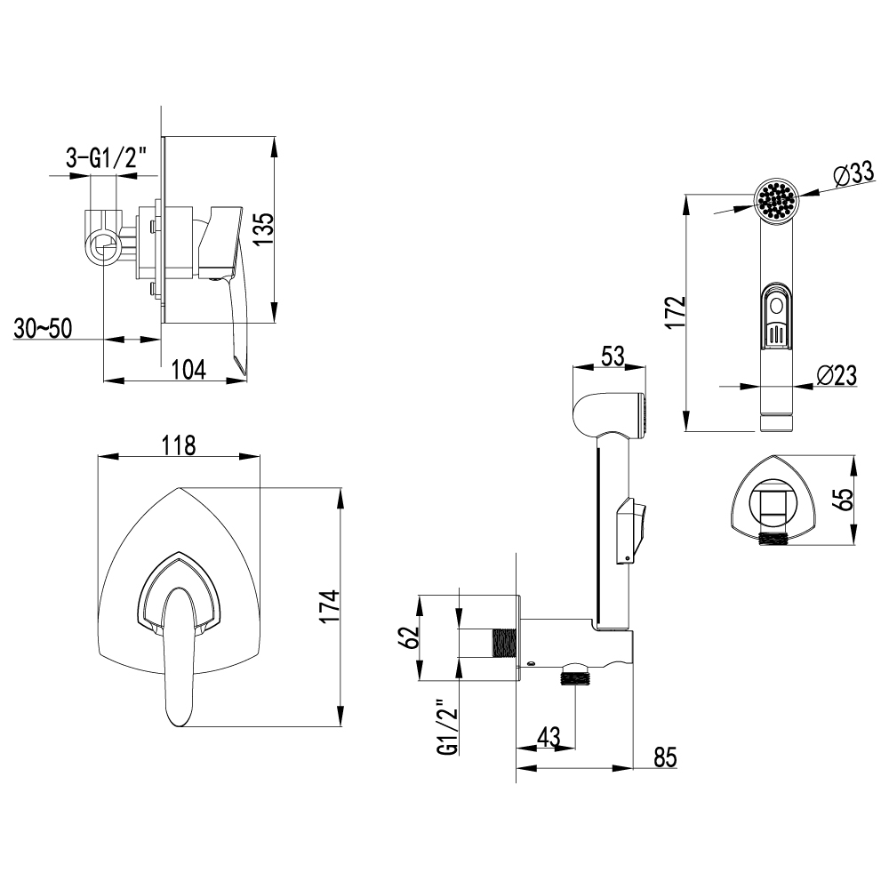 LM3519C Смеситель Mars с гигиеническим душем, встраиваемый LEMARK MARS - Вид №1