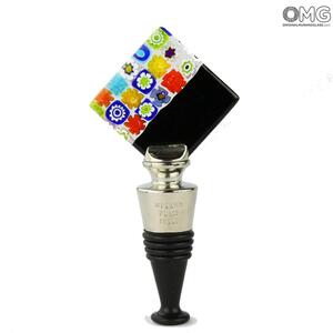 3541 ORIGINALMURANOGLASS Чёрная Бутылочная пробка Микс Миллефиори + коробочка - муранское стекло OMG  см