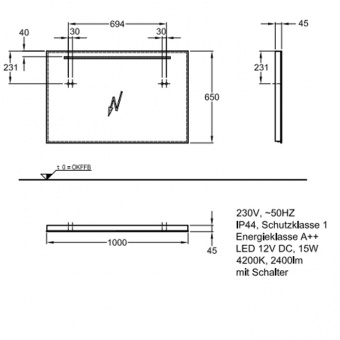 Зеркало с подсветкой 100 см Keramag Option 800400000  - Вид №1