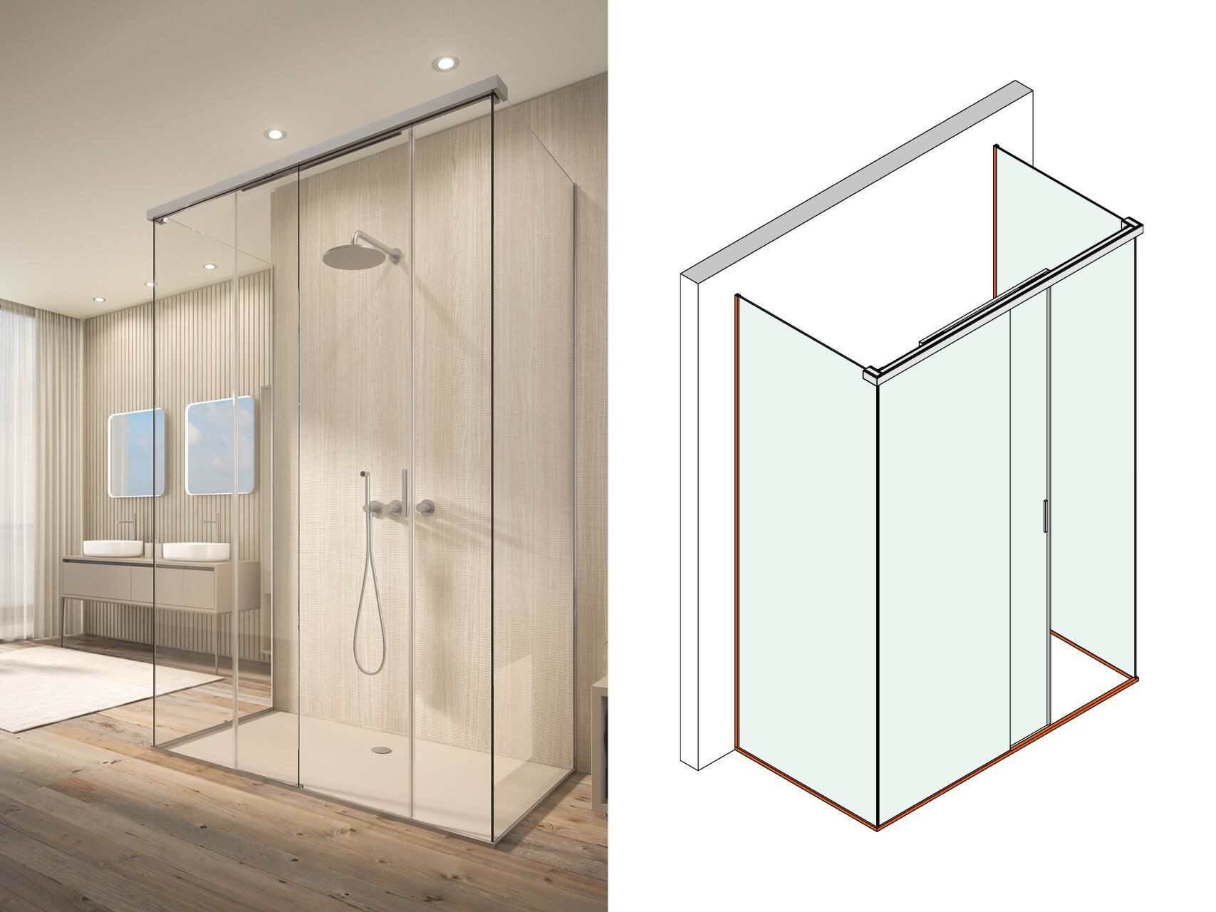 Прямоугольная стеклянная душевая кабина с раздвижной дверью Saint-Gobain - Logli Капля35 ARCH-00107415 - Вид №7