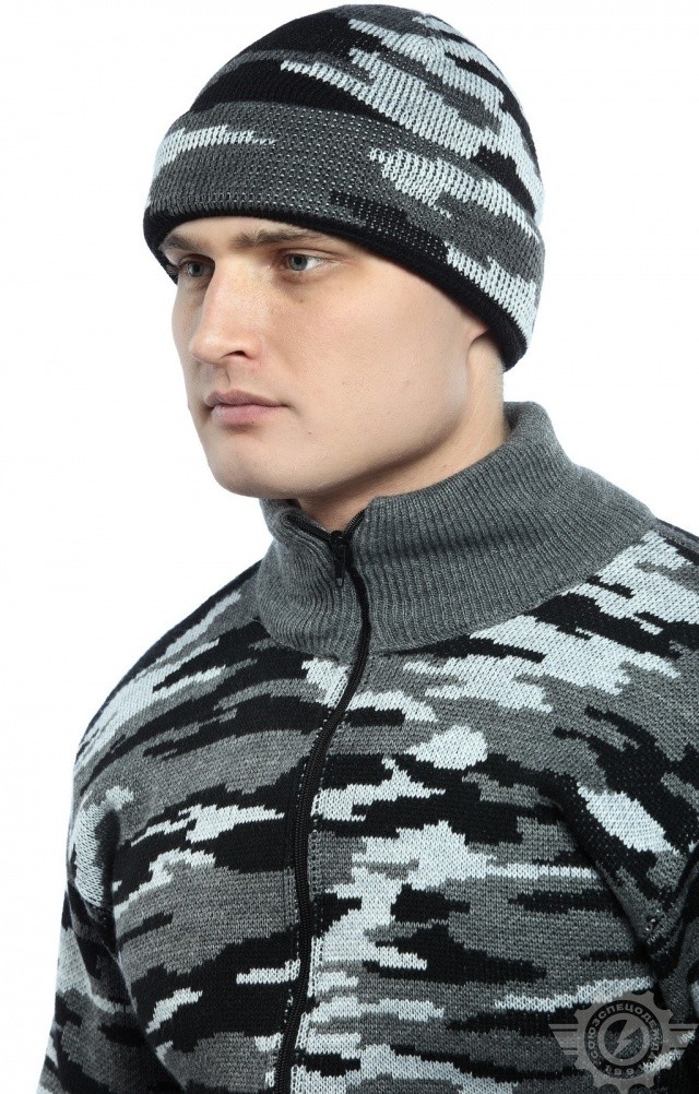 58786 Шапка вязаная камуфляж серая  Головные уборы  размер Спецодежда  - Вид №2