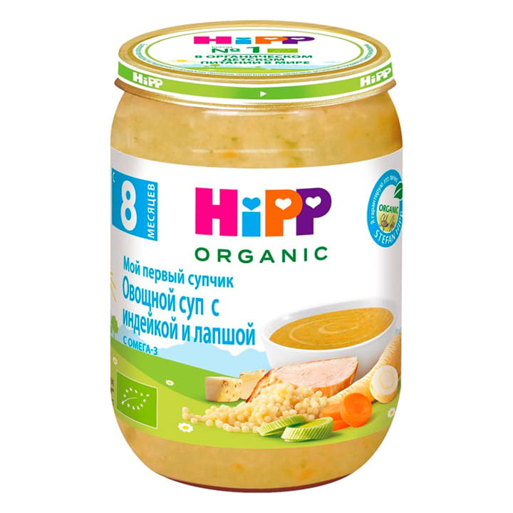 Крем-суп овощной с индейкой и лапшой с 8 месяцев HiPP 190 г Santreyd 15715