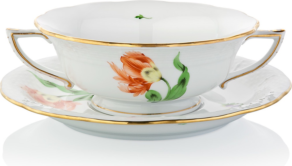 1051722 Herend Чашка суповая с блюдцем 360мл "Китти" (оранжевая) Фарфор 