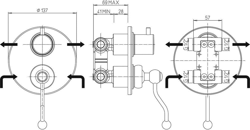 Paini Duomo 88CR6911 смеситель встраиваемый для душа с дивертором - Вид №1
