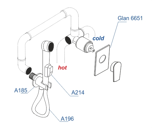 A66096 Встраиваемый комплект для биде со шлангом 150 см WasserKRAFT  - Вид №2