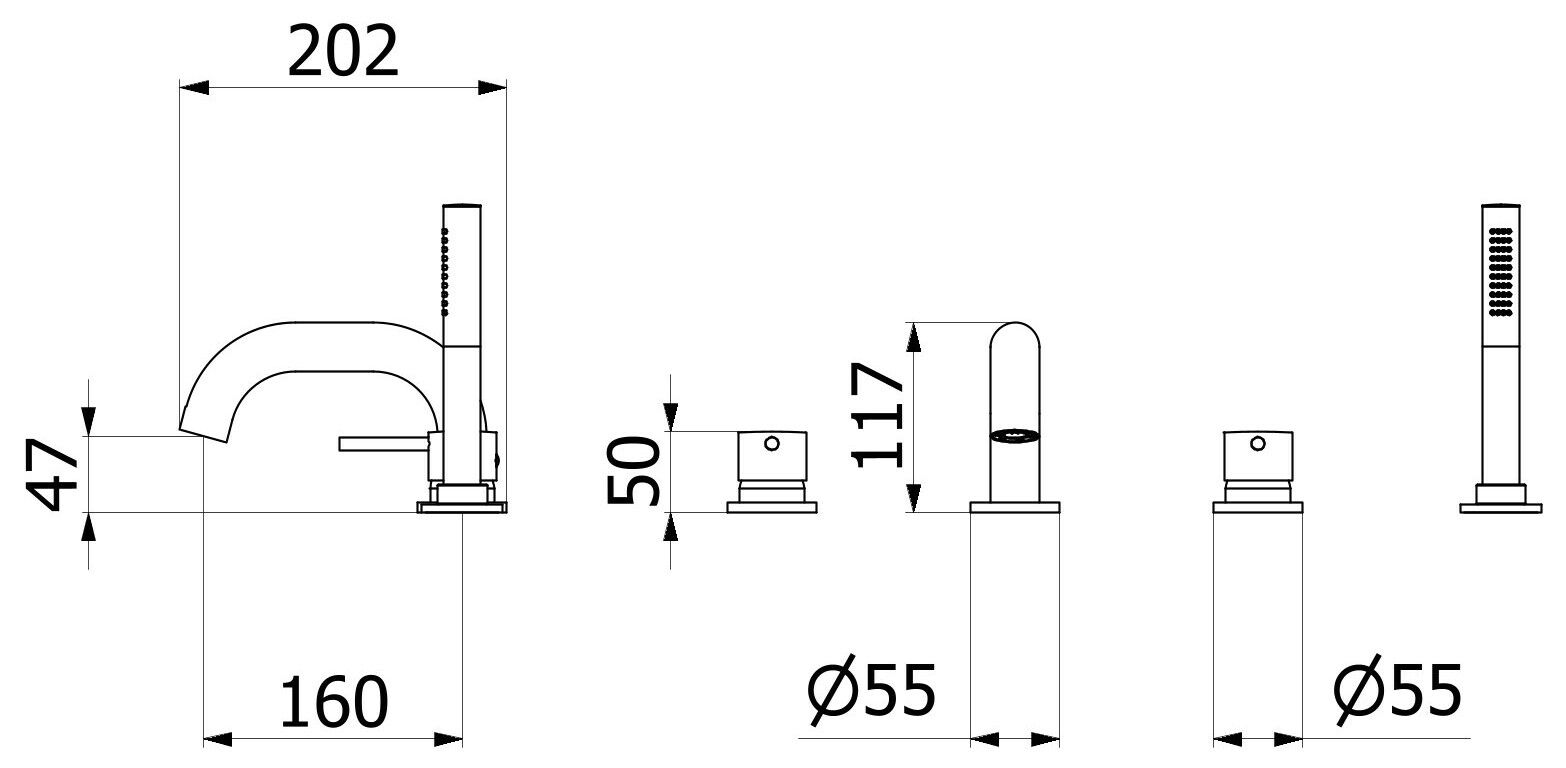 Однорычажный смеситель для ванны с ручным душем IB промышленность ARCH-00108090 - Вид №9