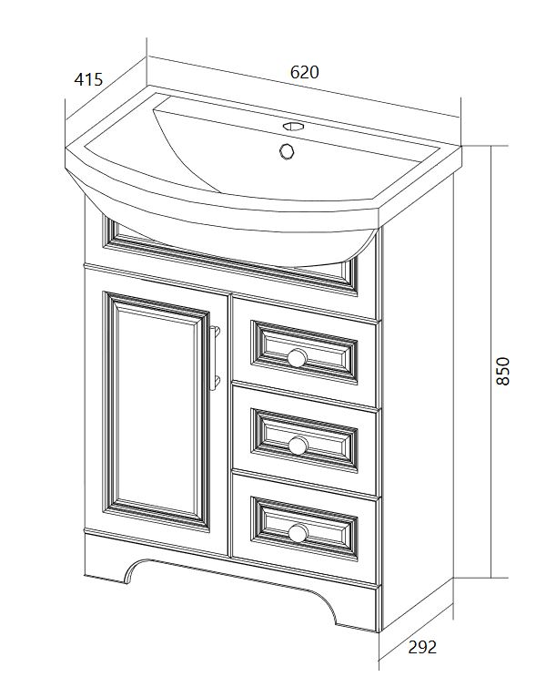 У94488 Тумба Прованс New 65Н 3в.я. 1д. Белый глянец 1 Marka Прованс - Вид №7