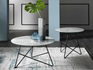 MEMEDESIGN Журнальный столик круглый стекло-мрамор