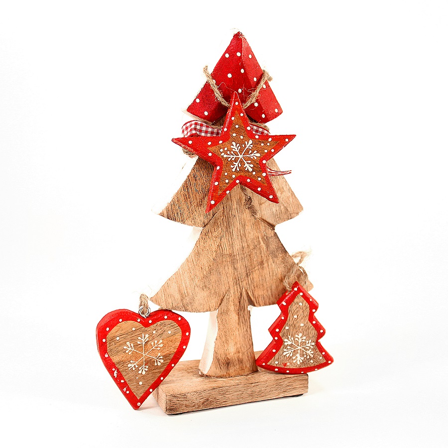 Украшение новогоднее "Ель деревянная красная в горошек" Love tree, 28х12х6 см ENJOYME  253091 Бежевый;красный;разноцветный  - Вид №2