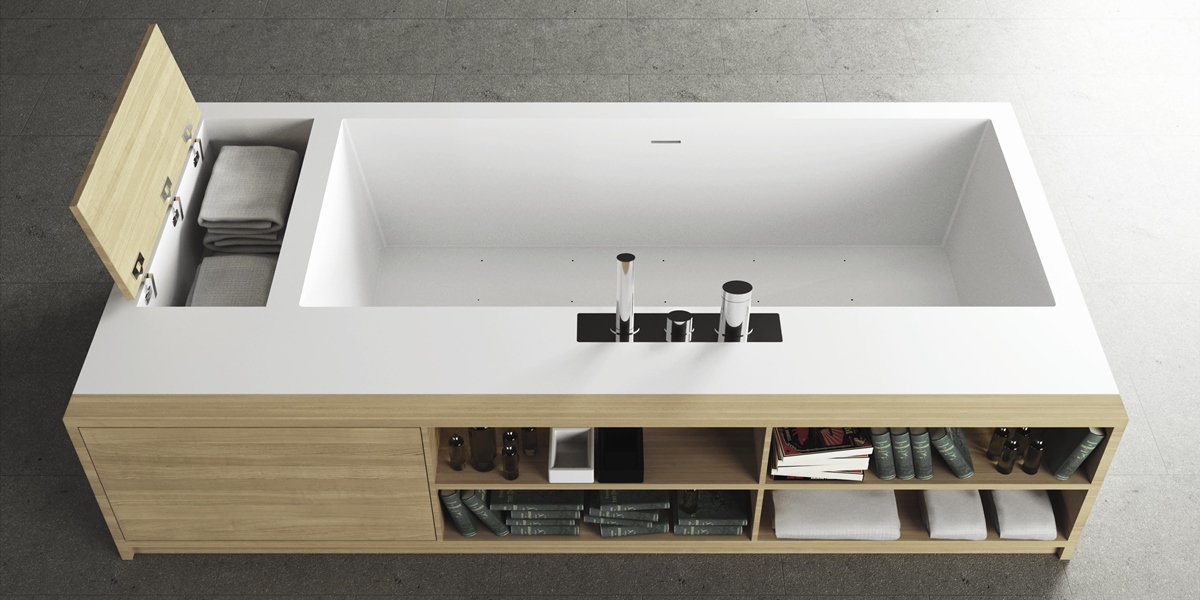 Moma Design Ванна из Corian 2200x1100x500 Square Wood белая SW302200 - Вид №1