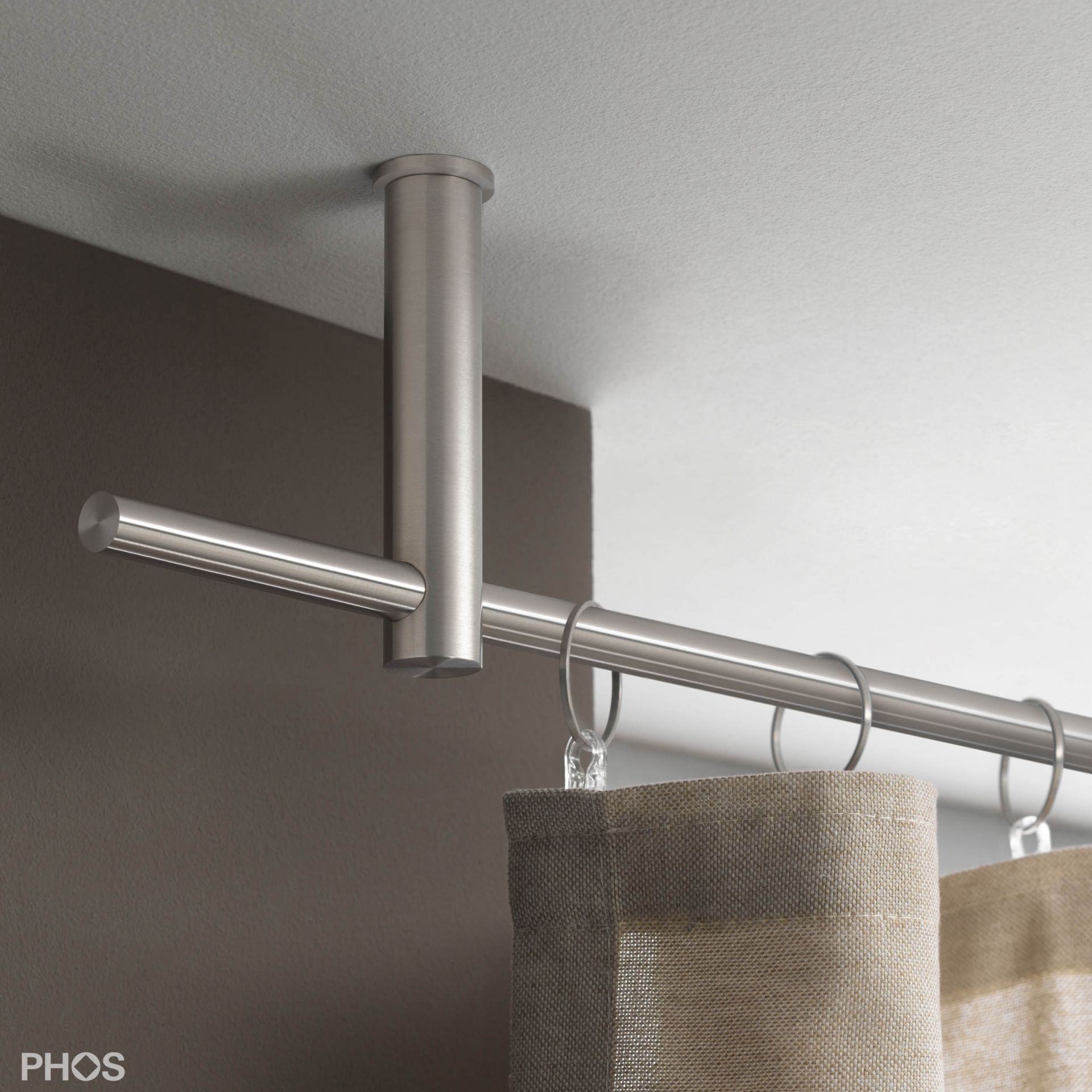 VS20-100-3000-D Комплект карнизов: 300 см с 2 держателями и 1 держателем карниза в качестве центральной опоры (среднее расстояние до потолка) PHOS 