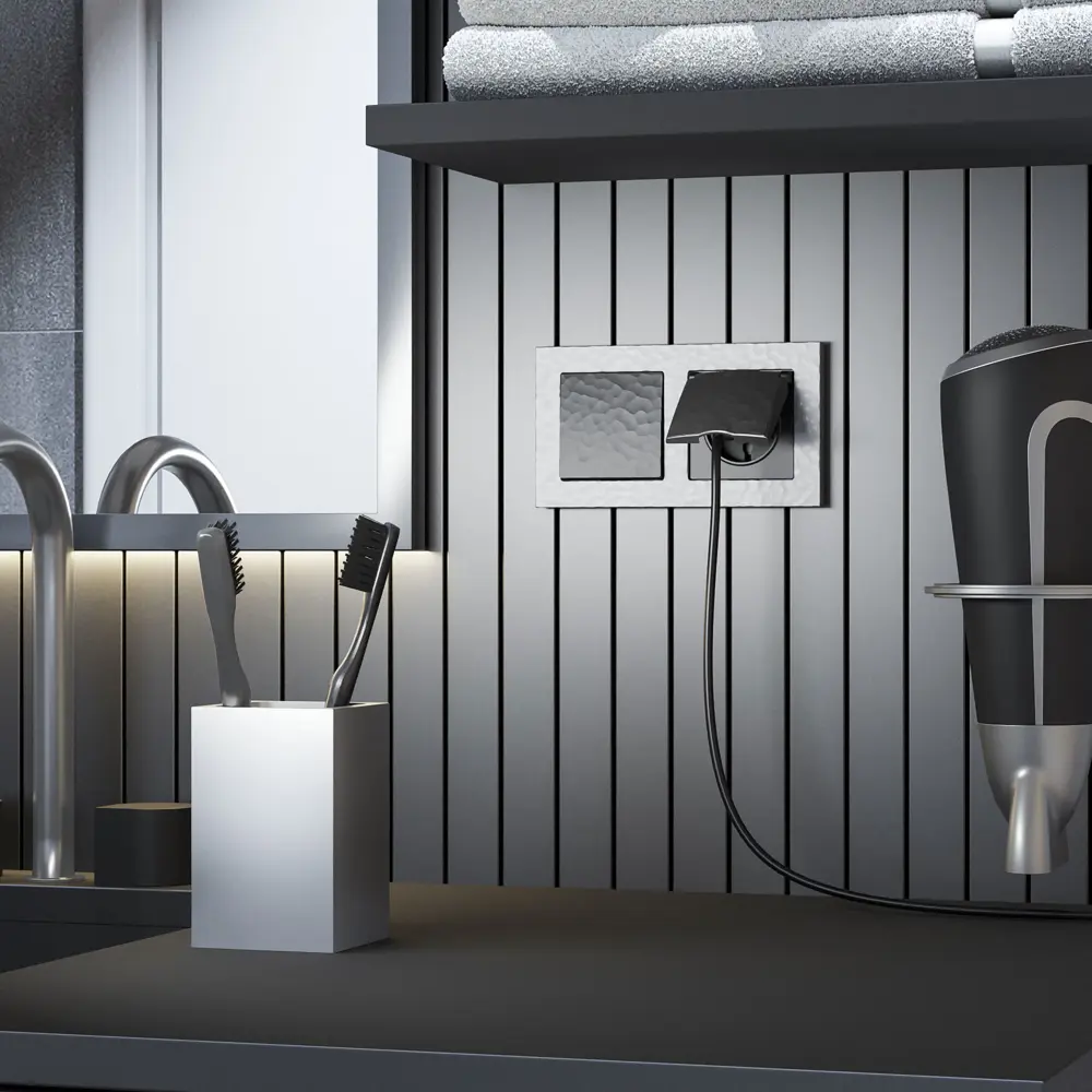 Розетка встраиваемая Werkel Hammer с заземлением со шторками и крышкой цвет черный 84684348 STLM-2139620 - Вид №3