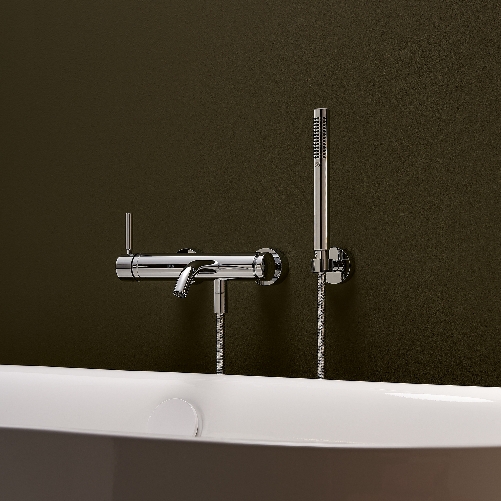 МЕТА Смеситель для ванны, однорычажный, настенный, с ручным душем - Темный хром DornBracht 33233660-19 - Вид №1