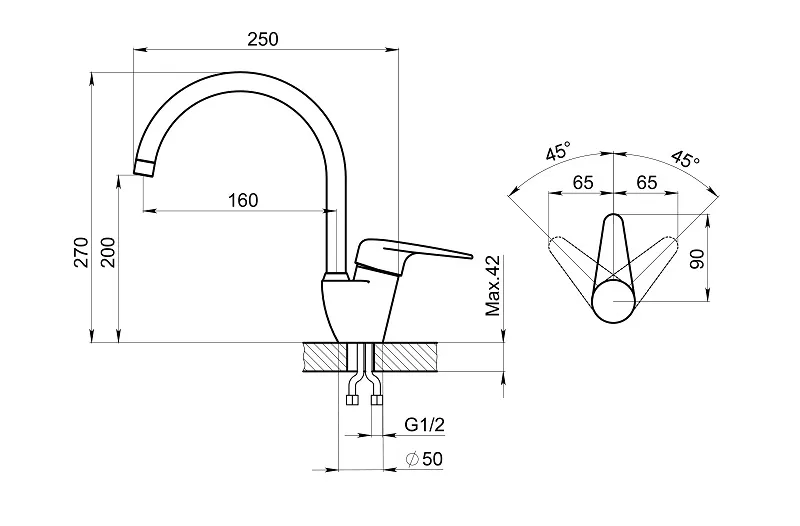 1024, СЛАНЕЦ, СМЕСИТЕЛЬ КУХОННЫЙ GRANULA 1024-ST50 - Вид №2