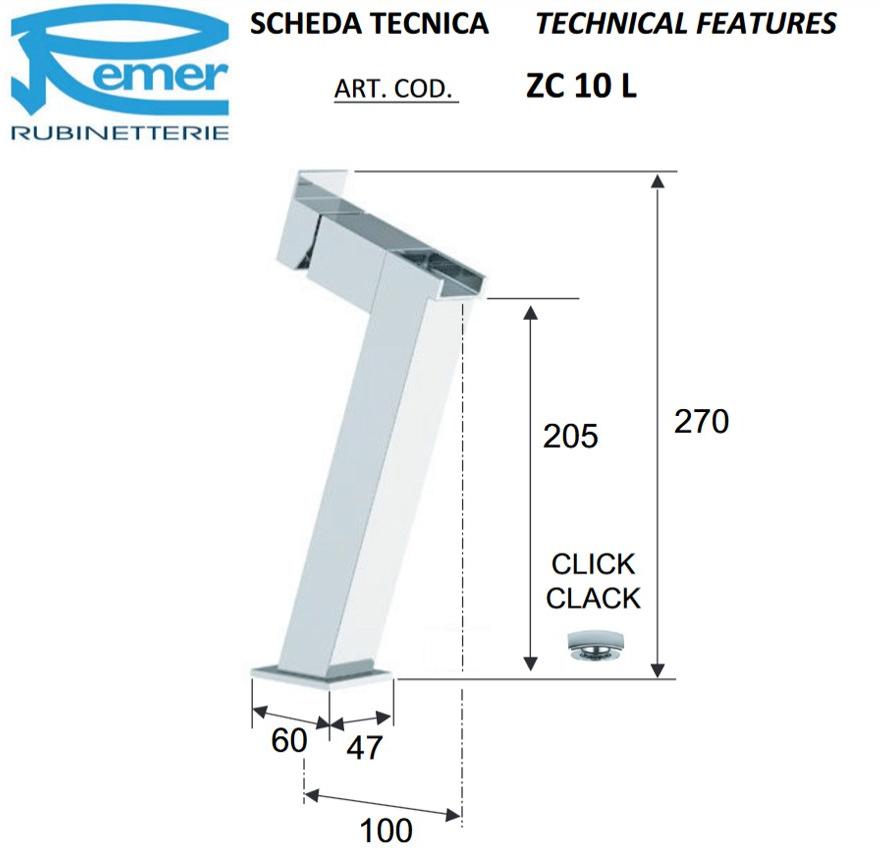 Remer Rubinetterie Смеситель для раковины, однорычажный, настольный Flash Zc10l - Вид №3