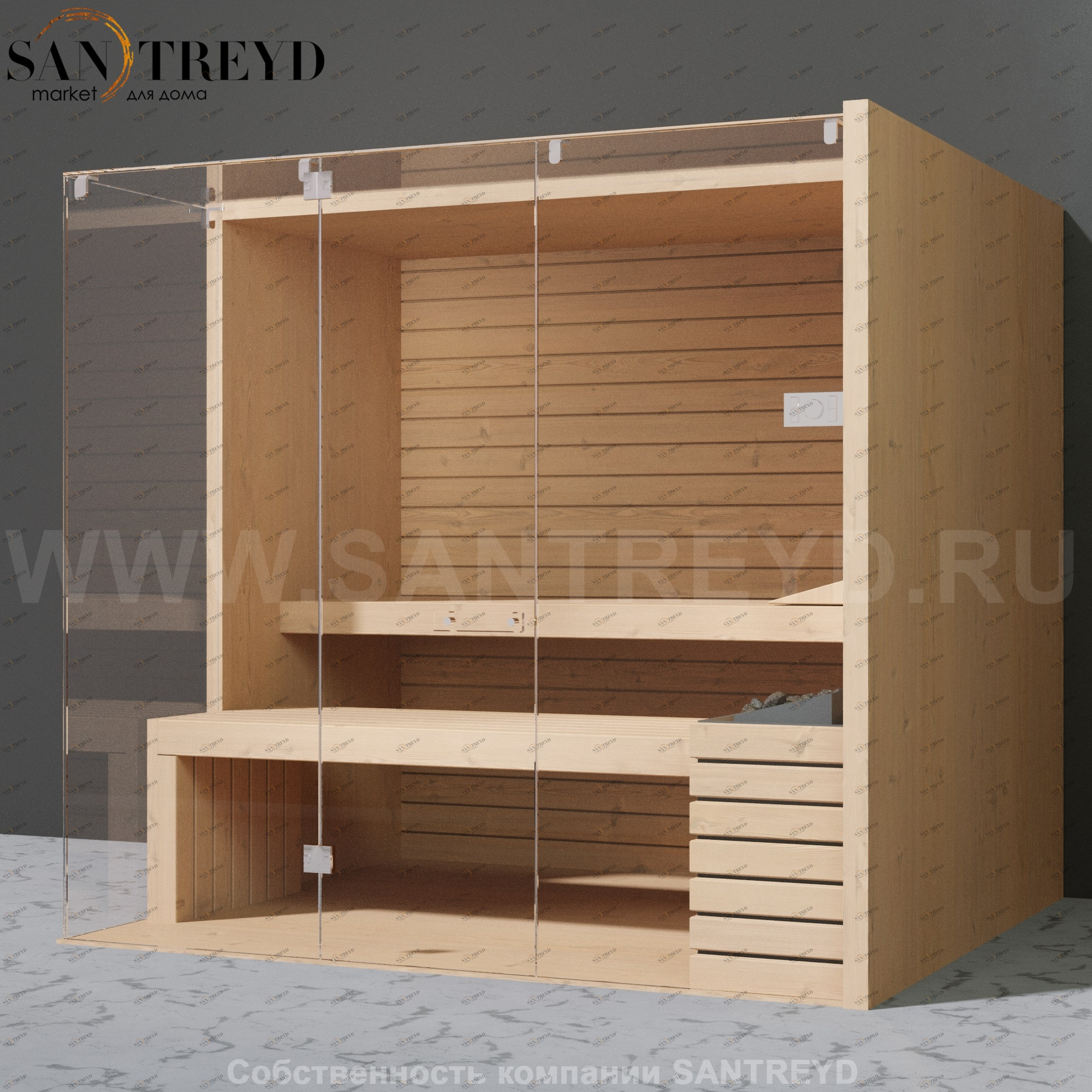 Effegibi SKY CORNER 105 SA55400027 Сауна. Мощность: 10,5 кВт макс. Размеры: длина 230 см, ширина 200 см. Отделка: канадский хемлок.