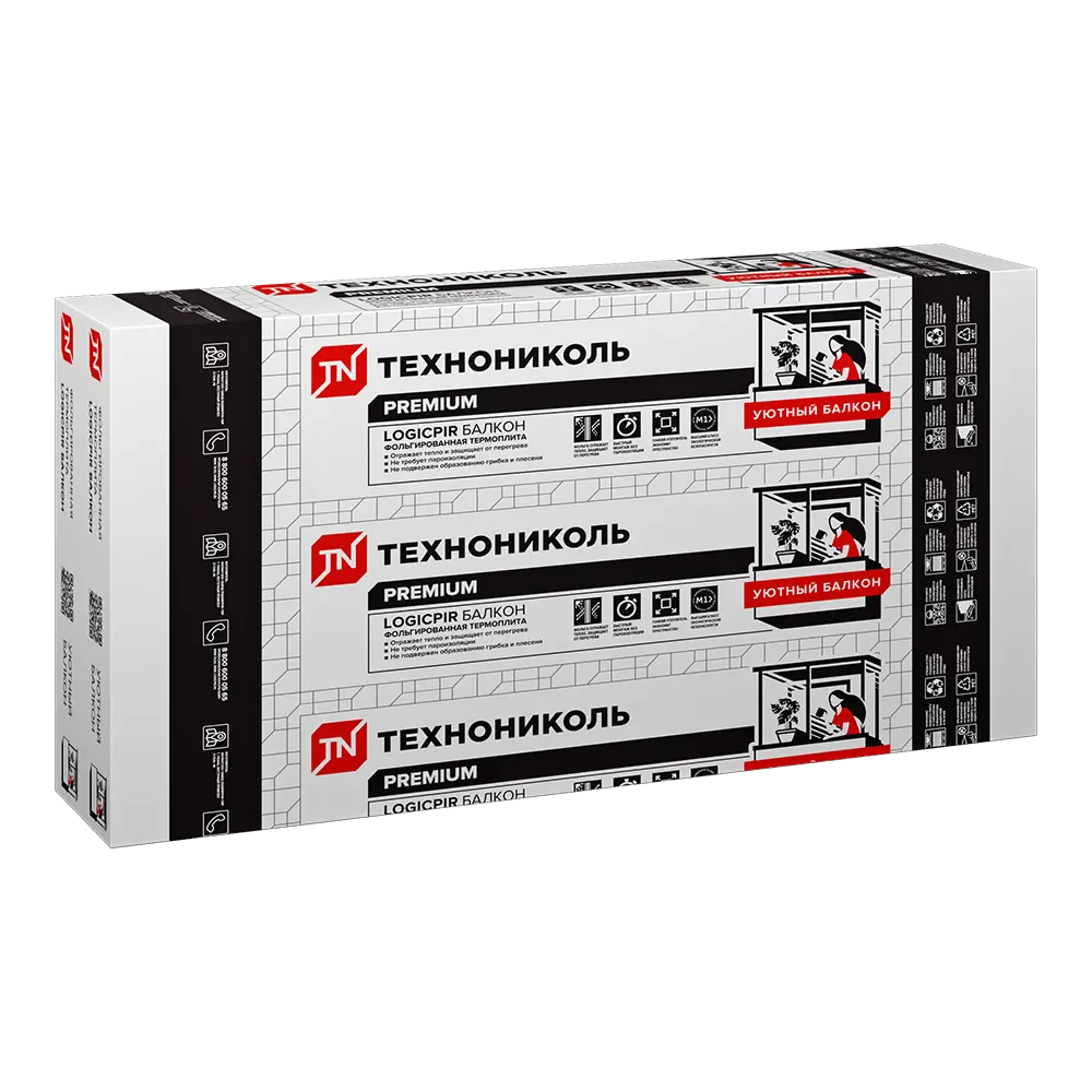 Теплоизоляционная PIR-плита 30 мм Logicpir Балкон 590x1190 мм 0.7021 м² ТЕХНОНИКОЛЬ STLM-2210308 - Вид №3