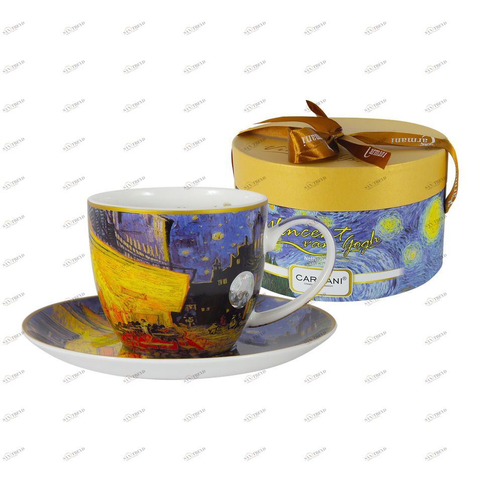 Чашка фарфоровая с блюдцем голубая с желтым "Ночная терраса кафе" (В. Ван Гог) CARMANI В. ВАН ГОГ 00-3946961 Голубой;желтый 