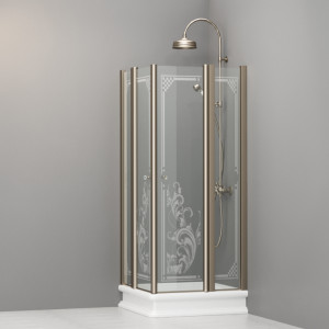 9159N3 Душевая кабинаDX/SX с двумя распашными дверьми и неподвижными элементами для душевого поддона квадрат 80x80, цвет Бронзовый Kerasan RETRO Италия