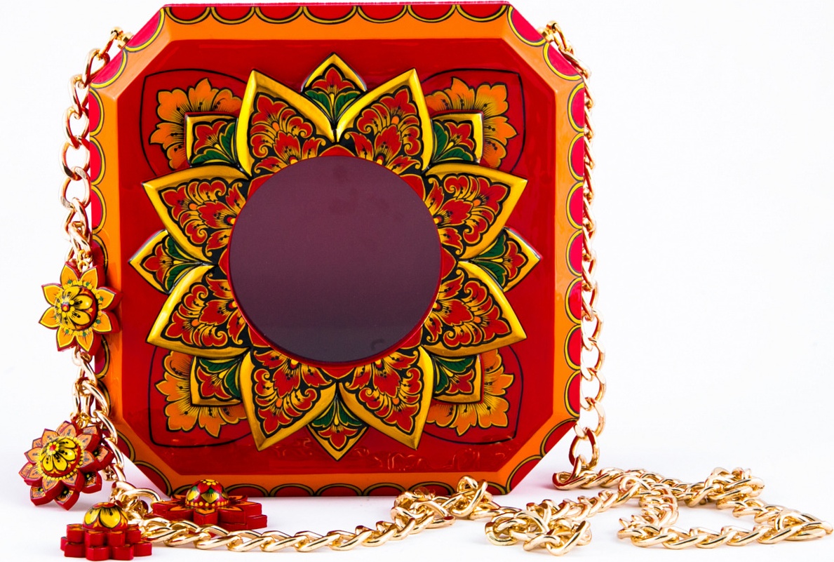 10660456 Хохломская Роспись Бижутерия с миниатюрой Сумка квадратная со стеклом (Коллекционное изделие) Дерево 