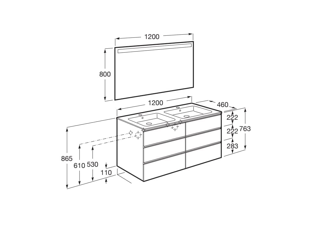 Деревянный двойной умывальник с зеркалом и встроенной раковиной Roca The Gap ARCH-00130467 - Вид №10