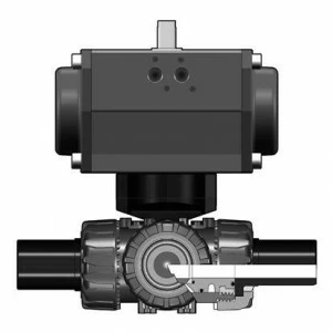 SANIT 227285381200110 3-ходовой шаровой кран ТКД, ПП, д 20 - 63 г, ПЭ Л.С. гнездо, Т отверстия, С.А.