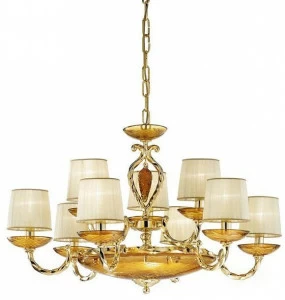 Possoni Illuminazione Люстра из чистого золота с янтарным хрусталем и абажурами Arianna 535/6+3+3