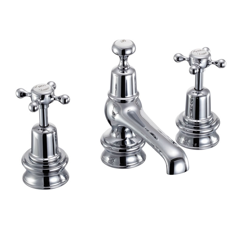 Burlington Смеситель Claremont Regent с 3-мя отверстиями и всплывающими отходами Четвертьоборотный с акцентом Медичи в Chrome CLR12-QT MED 