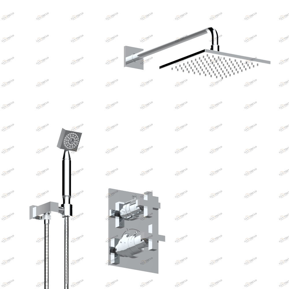 G1T-5500CM Встраиваемый термостатический смеситель в комплекте с выходом из стены, шлангом, ручным душем, держателем 350 мм и лейкой с системой Easyclean 190 х 190 мм Thg-paris Beluga Хром G1T 5500CM  A02 CAT.A