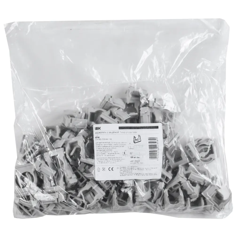Держатель с защелкой для труб IEK D20 мм цвет серый 100 шт STLM-2147100 - Вид №1