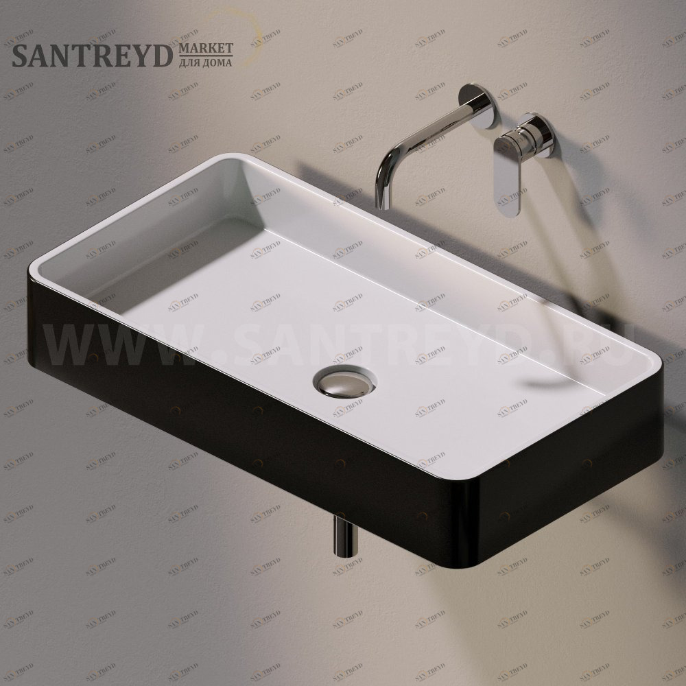 MWL75BICOLOR Подвесная раковина настенная прямоугольная Ceramica Flaminia Miniwash черная