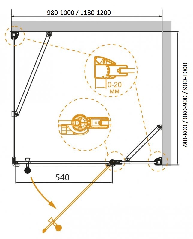 Душевой уголок CEZARES GIUBILEO-AH-11-120/90-CP-G-L - Вид №1