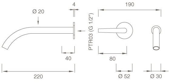 Ceadesign Смеситель для умывальника из нержавеющей стали с гидропрогрессией настенный Flag Flg 07 - Вид №1