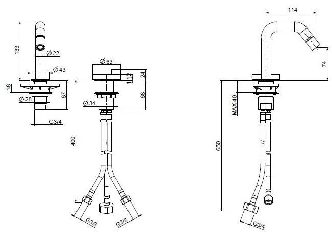 Quadrodesign Смеситель для биде на столешнице из нержавеющей стали Q sun-id-1365122 - Вид №2
