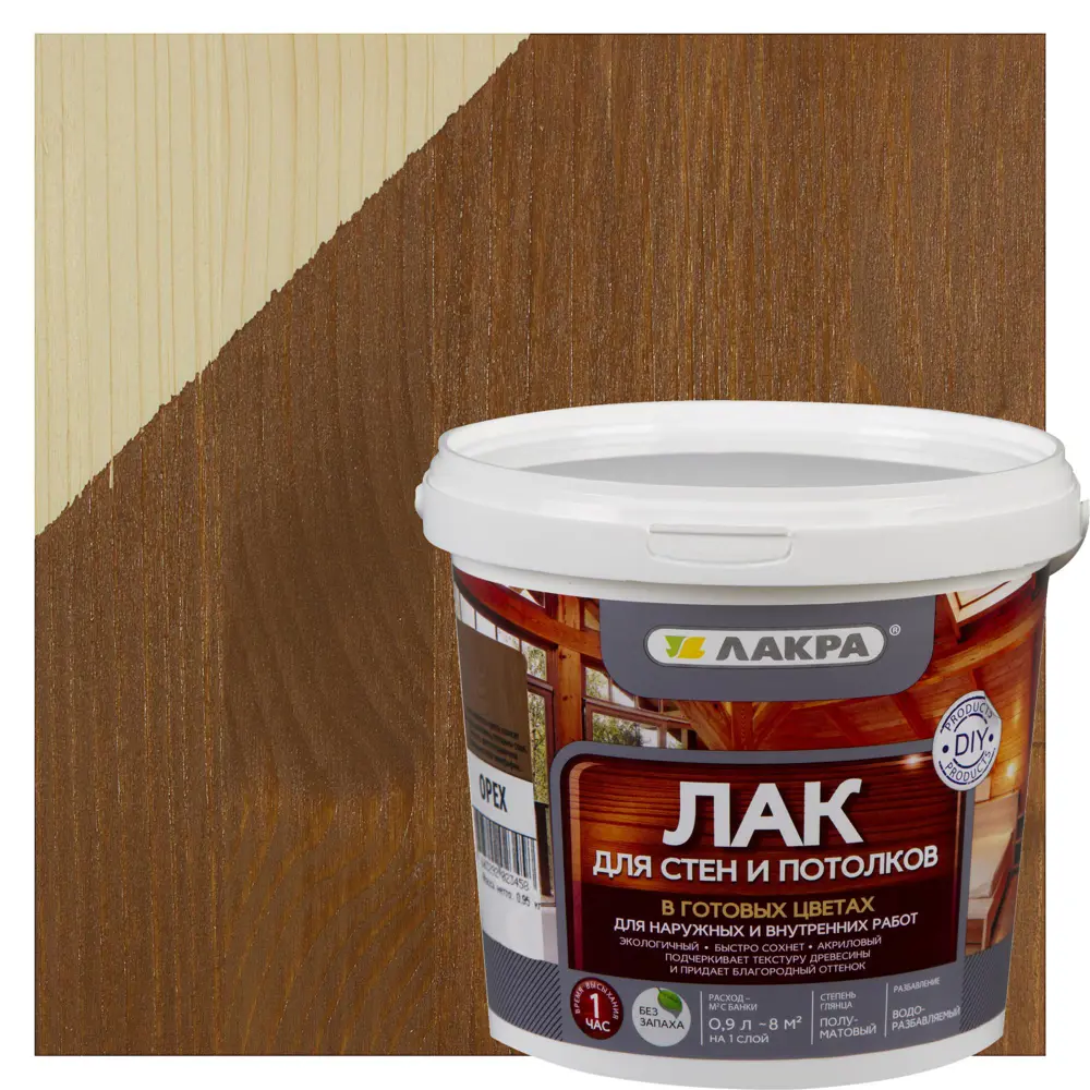 Лак тонированный для стен и потолка Лакра цвет орех 0.9 л STLM-2123733