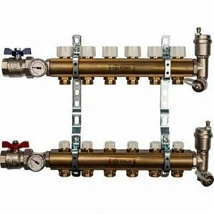 Распределительный коллектор из латуни STOUT 1" х 3/4" х 6 выходов без расходомеров