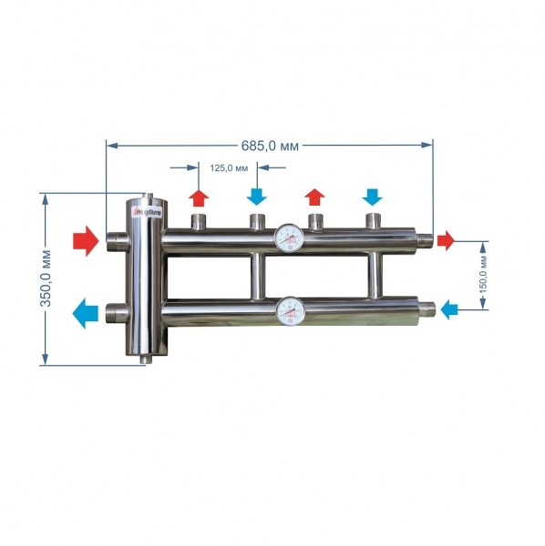 Купить Распределительный коллектор с гидрострелкой 85 кВт, 2+1 контур Прокситерм GSK3221 - Вид №3