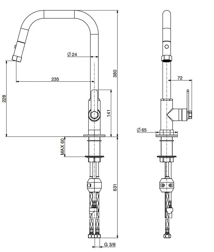 Смеситель для кухни с поворотным изливом GATTONI мех ARCH-00000594 - Вид №1