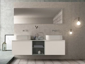 NOVELLO Двойная подвесная тумба под умывальник из HPL с зеркалом Calix xl