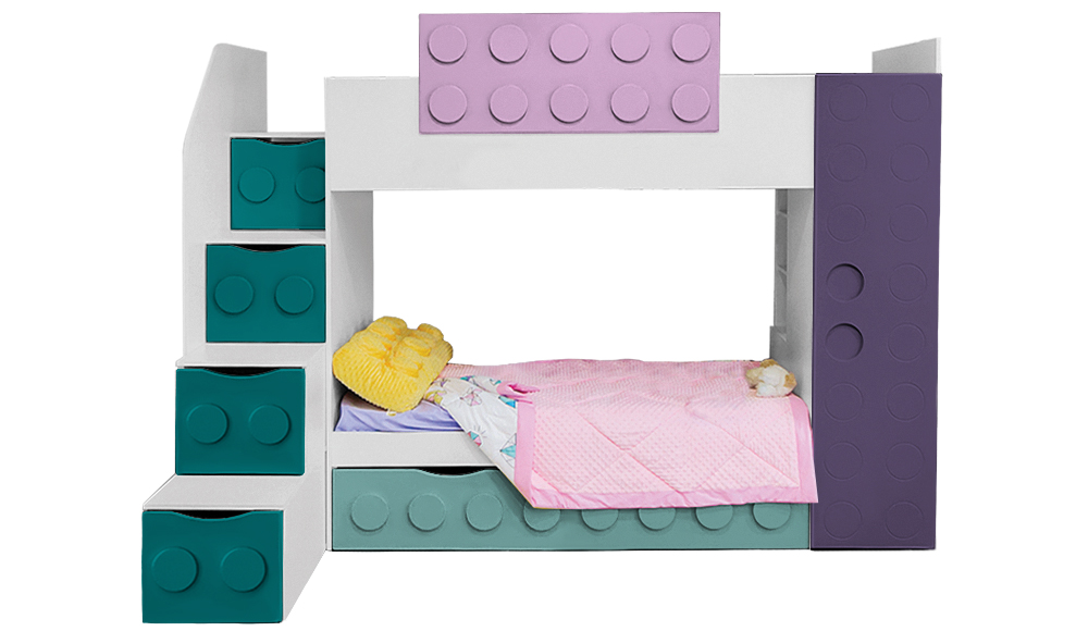 Кровать детская двухъярусная с дополнительным спальным местом левая "Леголенд" МАНДАРИН ЛЕГОЛЕНД 178714 Разноцветный;белый;желтый Santreyd  - Вид №1