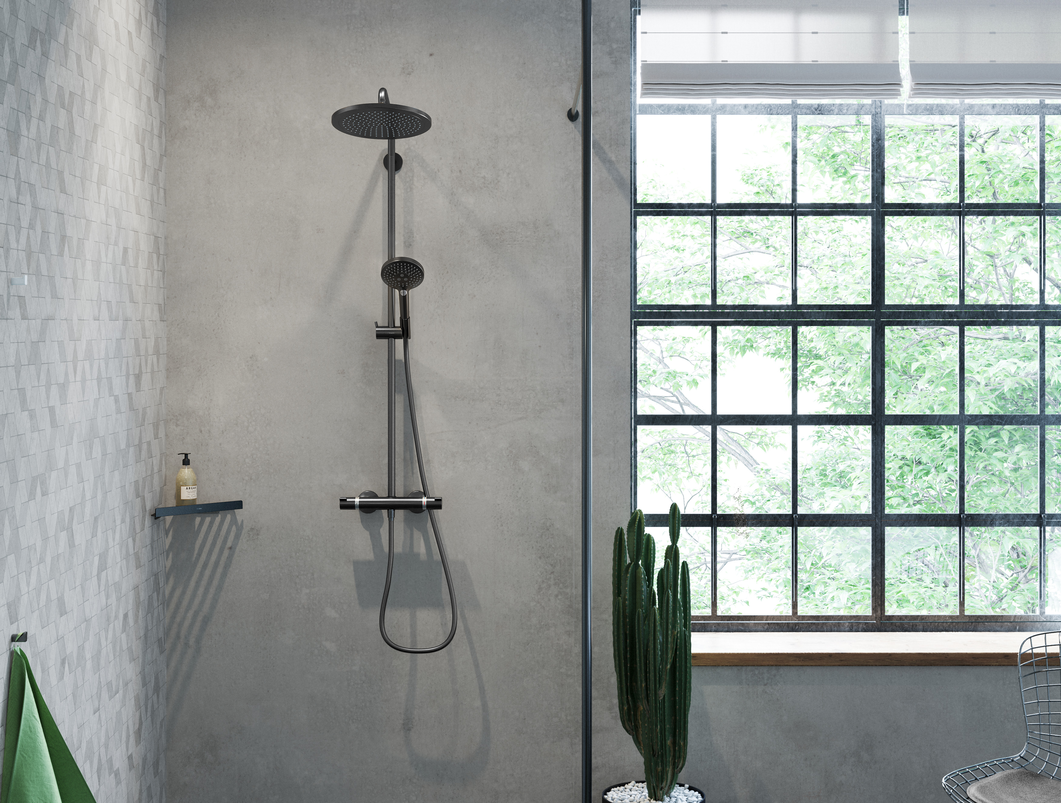 26891990 Croma Select S Showerpipe 280 1jet EcoSmart 9 л / мин с термостатом и ручным душем Raindance Select S 120 3jet Hansgrohe  - Вид №1