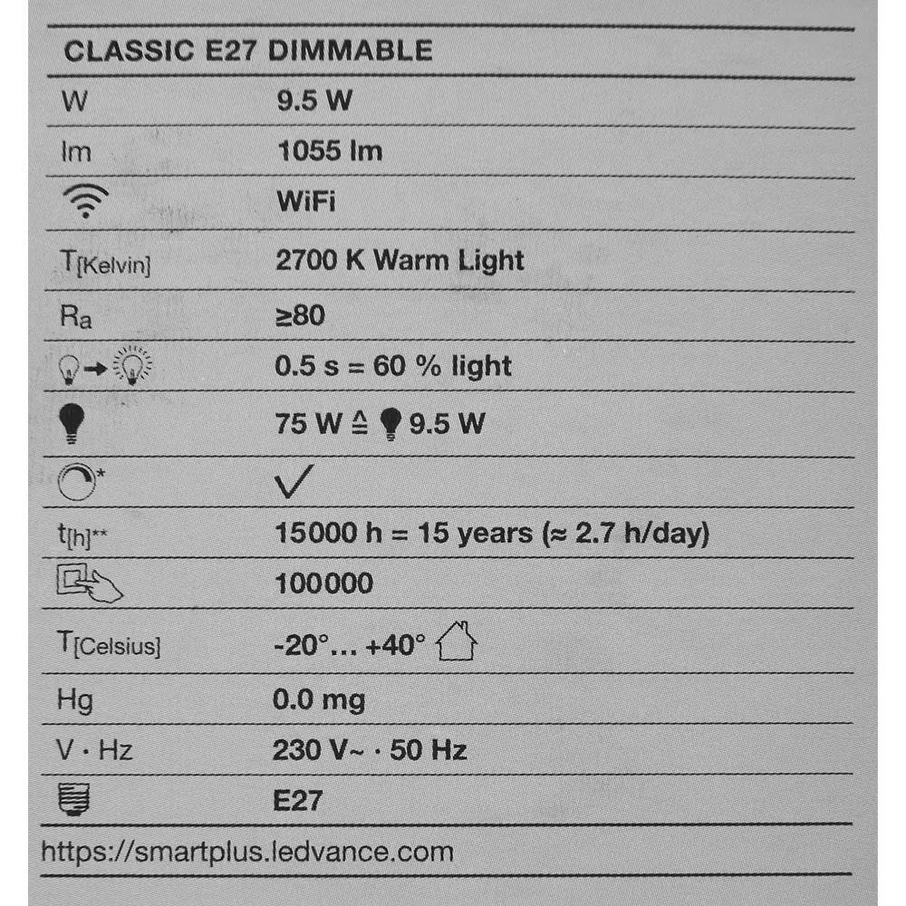 Набор умных ламп светодиодных Wi-Fi Osram Smart Plus E27 220-240 В 9.5 Вт груша матовая 1055 лм теплый белый свет 3 шт LEDVANCE STLM-2077599 - Вид №5