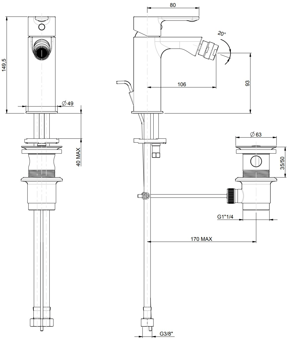 Rubinetterie Frattini Смеситель для биде, однорычажный, со сливом Mocca sun-id-1515528 - Вид №1