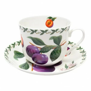 Чашка фарфоровая с блюдцем белая с фиолетовым в подарочной упаковке "Слива" MAXWELL & WILLIAMS ФРУКТОВЫЙ САД 00-3946864 Белый;фиолетовый