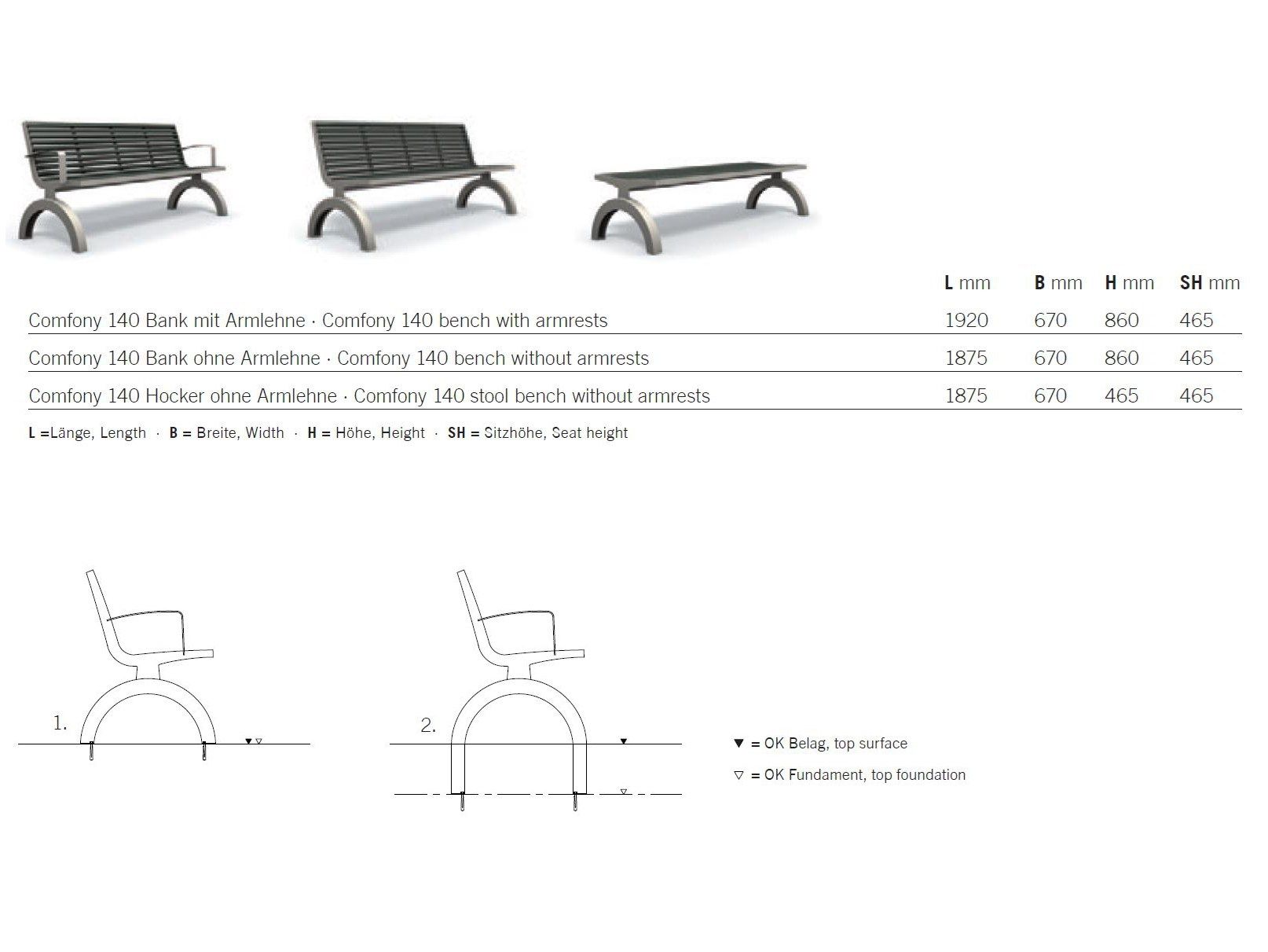 Скамейка из нержавеющей стали и ПВХ с подлокотниками BENKERT BANKE Comfony ARCH-00130242 - Вид №2