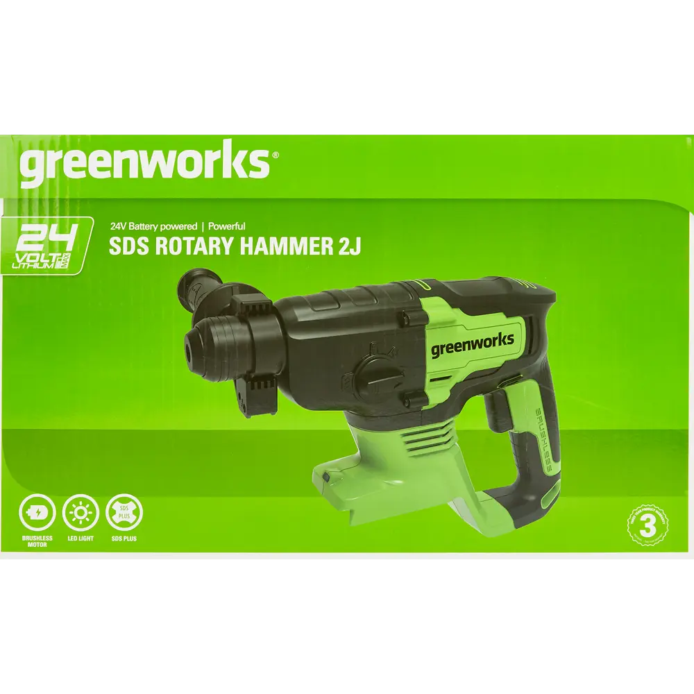 Перфоратор аккумуляторный бесщеточный SDS-plus Greenworks GD24SDS2, 24 В Li-Ion 4 Ач, 2 Дж STLM-2080321 - Вид №7