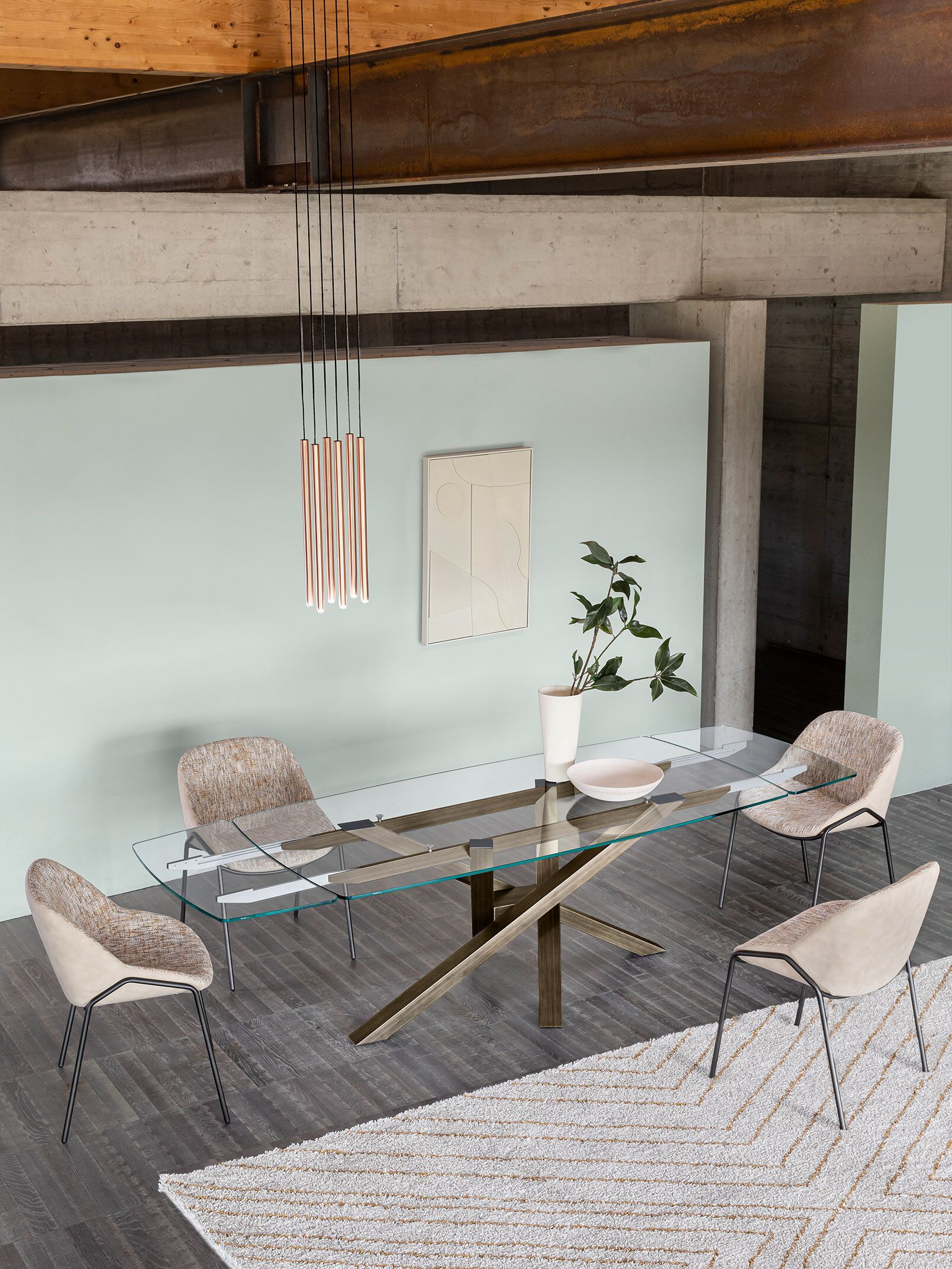 Фиксированный и выдвижной стол с хрустальной столешницей RIFLESSI Shangai ARCH-00000445