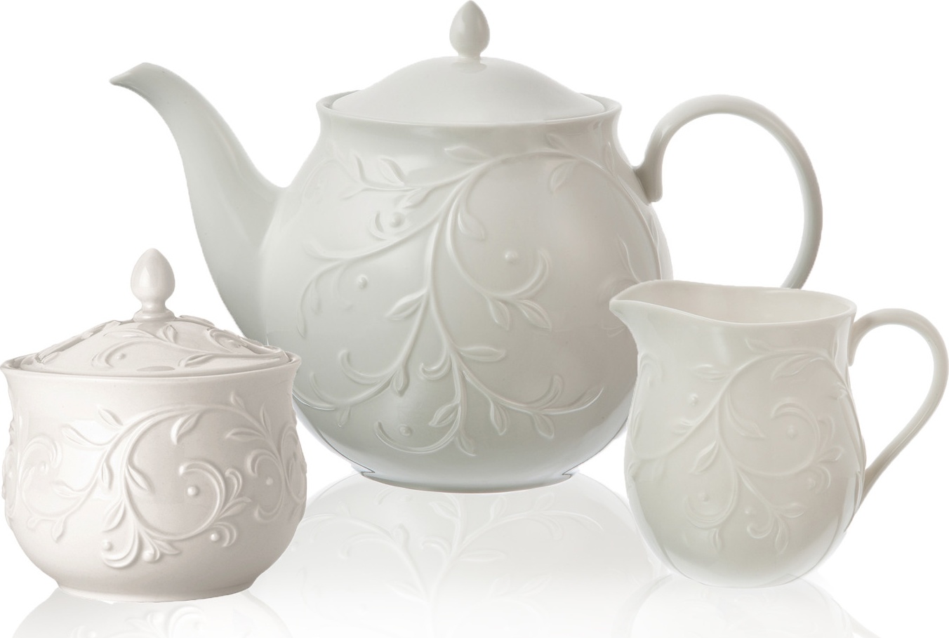 10665770 Lenox Набор для чая Lenox "Чистый опал, рельеф" (чайник, сахарница, молочник) Фарфор 